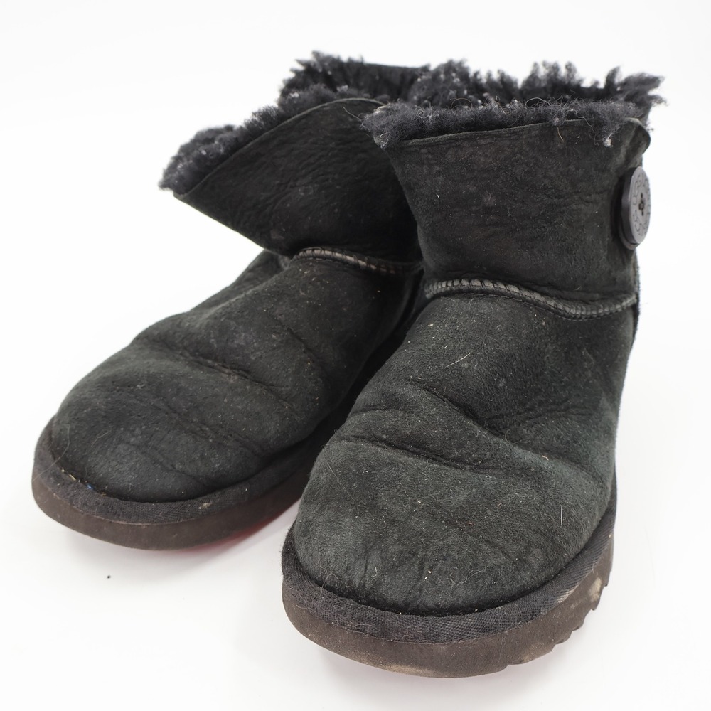 UGG Bailey Button Mini Boots Womens Size 7 Black Suede Shearling Ankle Boot
